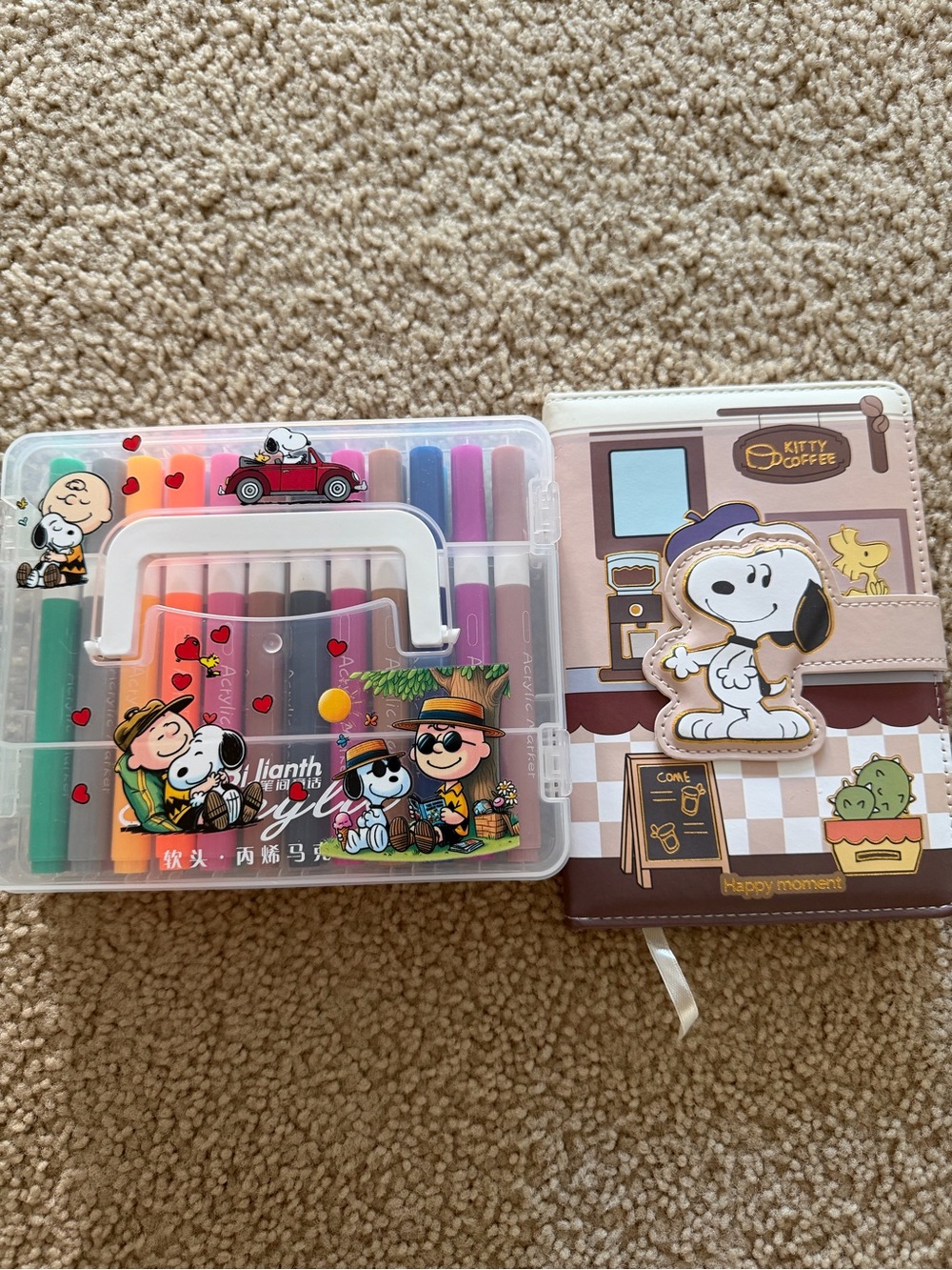 Snoopy Pink & Brown Illustrated Hardcover Notebook with Marker Set
